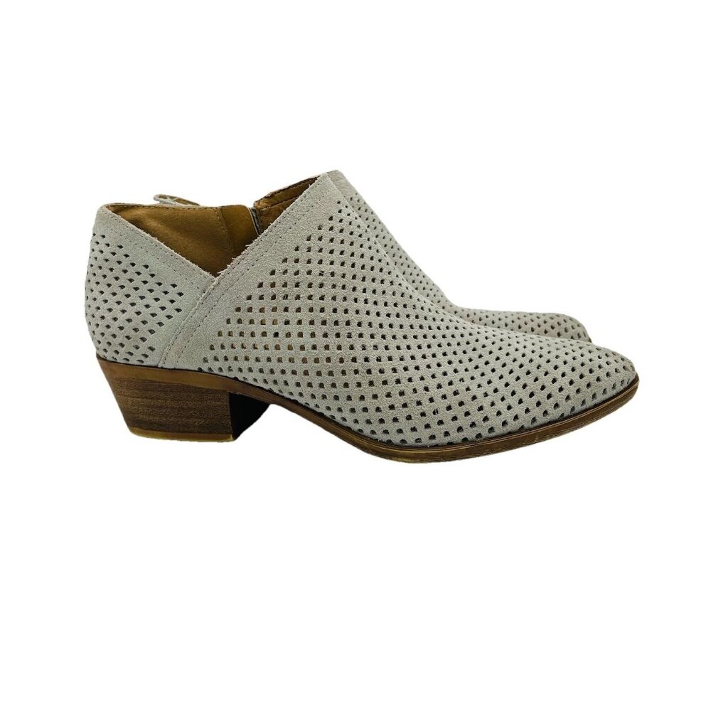 Lucky Brand Shoes Womens Size 8.5 M Gray Leather Suede Heel Ankle Booties Zipper